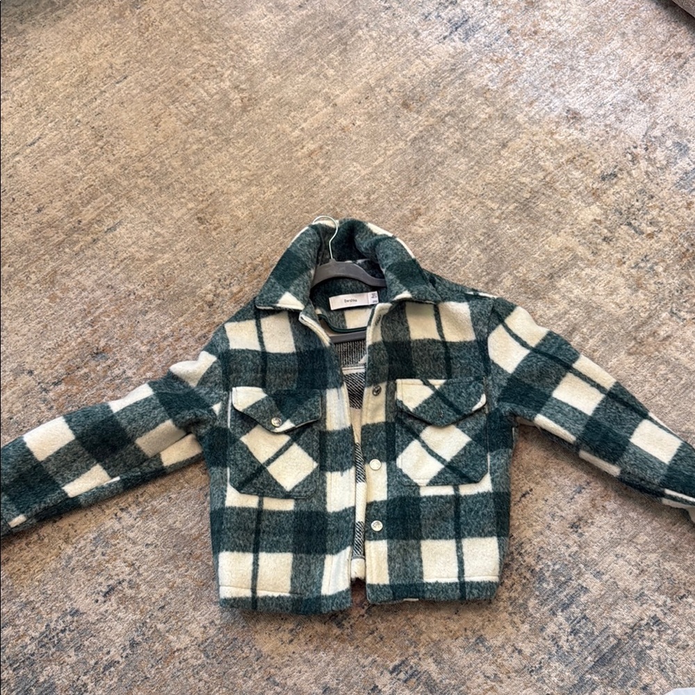 Bershka Green and Cream Jean Jacket